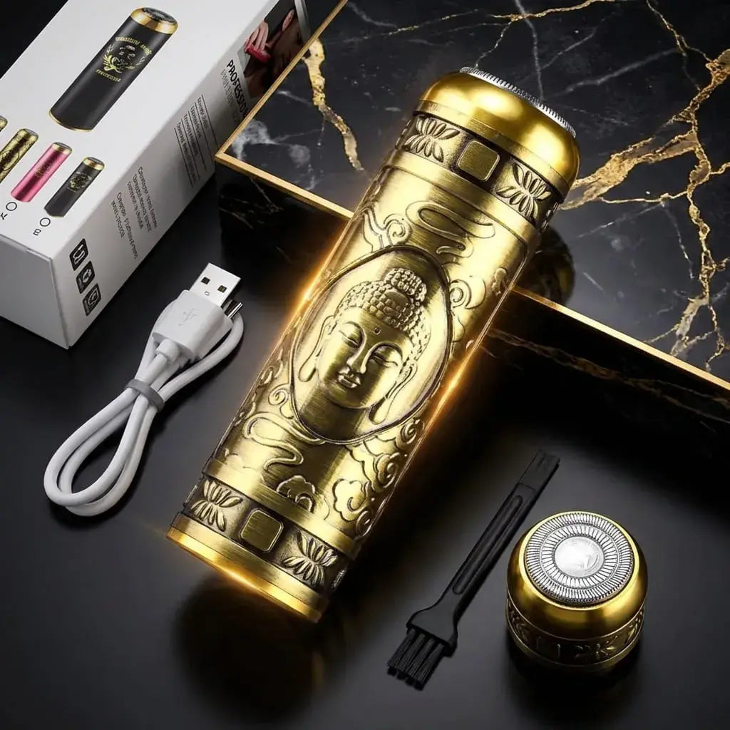 Mini afeitadora eléctrica recargable USB tipo shaver, compacta y portátil, ideal para barba, bigote y retoques rápidos.