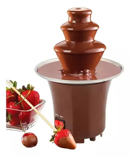 Mini fuente de chocolate fondue eléctrica compacta y desmontable, fabricada en acero inoxidable y plástico resistente al calor, con control independiente de calor y motor para postres, reuniones y celebraciones.