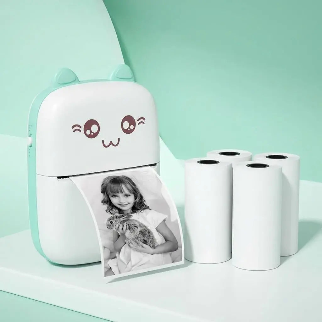 Mini Impresora térmica Bluetooth portátil de 200 ppp con dos rollos de papel, ideal para notas, listas, diarios y organización personal.