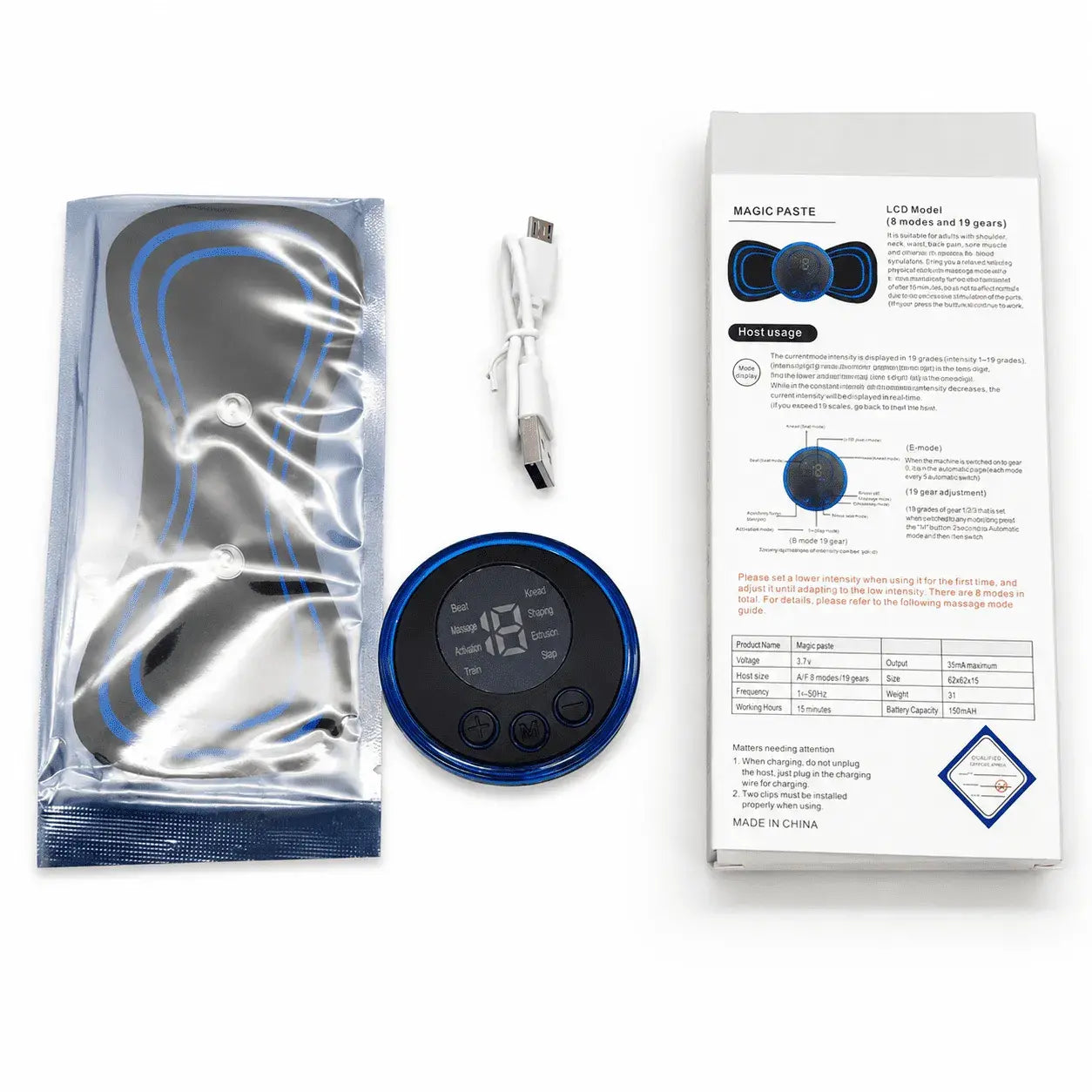 Mini masajeador EMS portátil recargable por USB, compacto y fácil de usar para estimulación muscular suave, relajación y bienestar diario en casa u oficina.