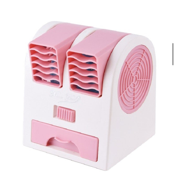 Mini ventilador humidificador USB Baúl del Tesoro 3 en 1, portátil, compacto y silencioso, ideal para escritorio, oficina, habitación, viajes y espacios personales.