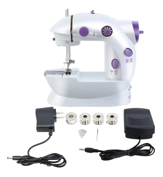 Máquina de coser portátil compacta con pedal, ideal para principiantes, arreglos rápidos y proyectos de costura en casa.