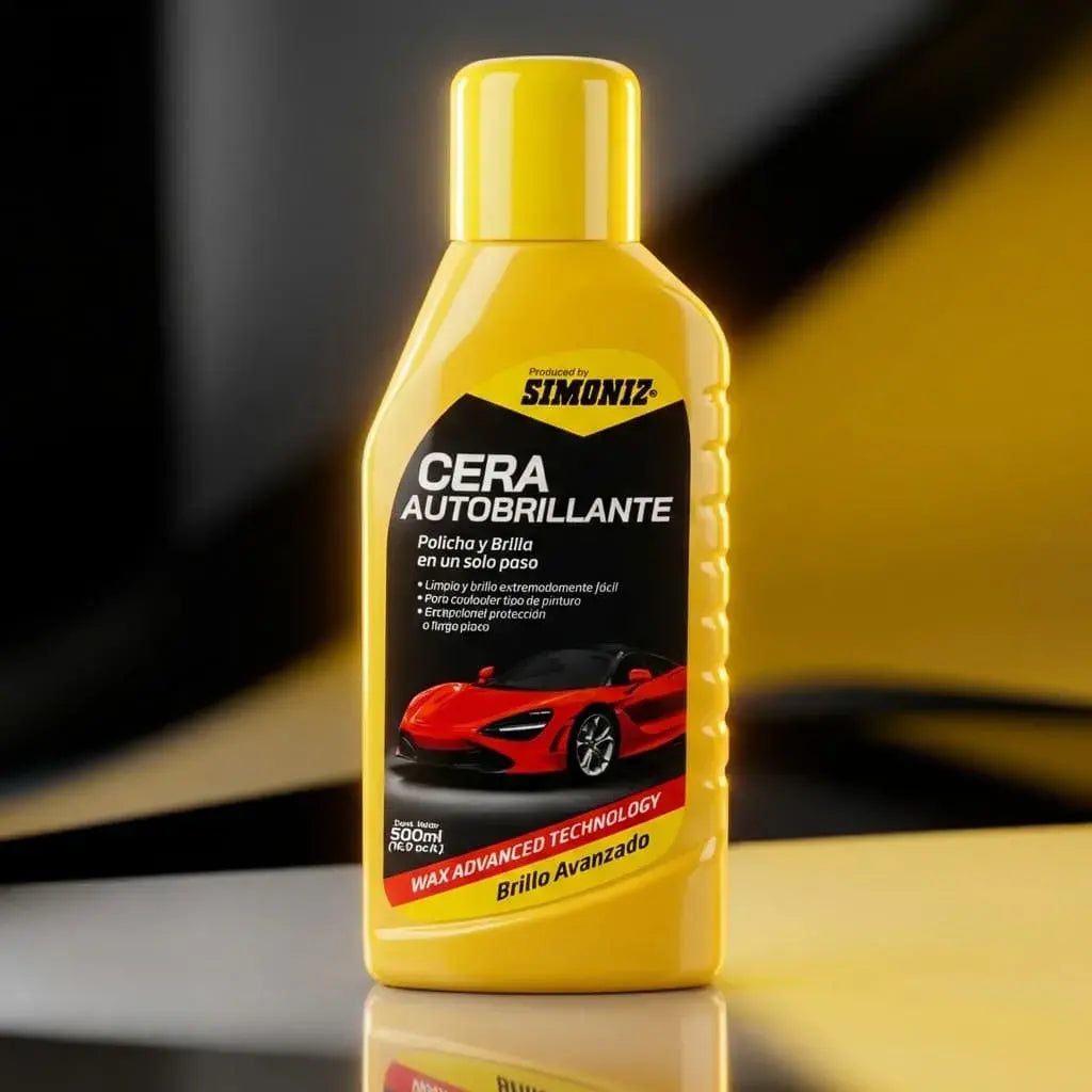Cera Auto Brillante Simoniz para carro. Brillo espejo, protección UV y fácil aplicación. Apta para todo tipo de pintura automotriz.