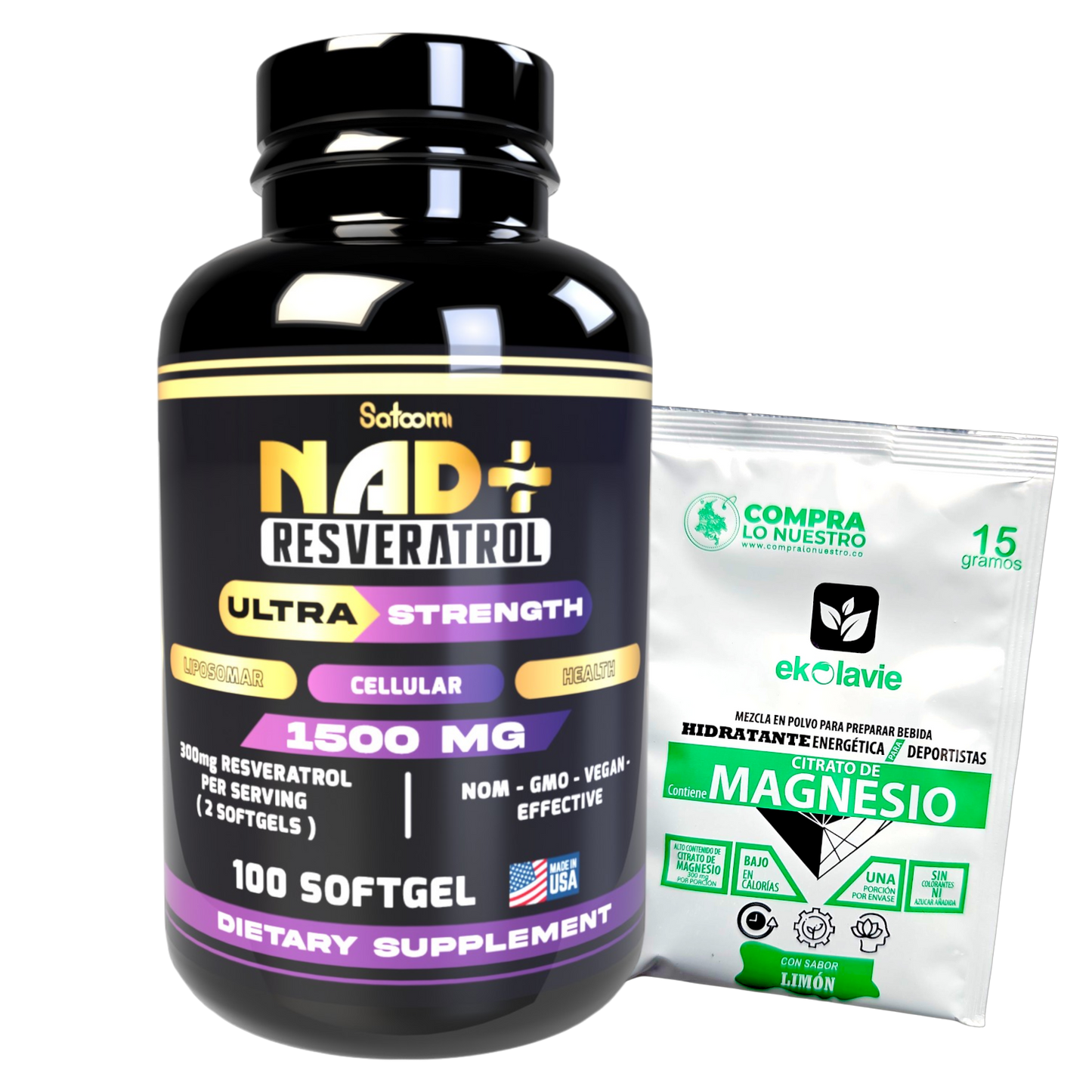 NAD Resveratrol Original con 100 cápsulas blandas, Resveratrol y NAD. Suplemento alimenticio con Registro INVIMA RSA-0010060-2020 para bienestar celular, vitalidad y cuidado integral.