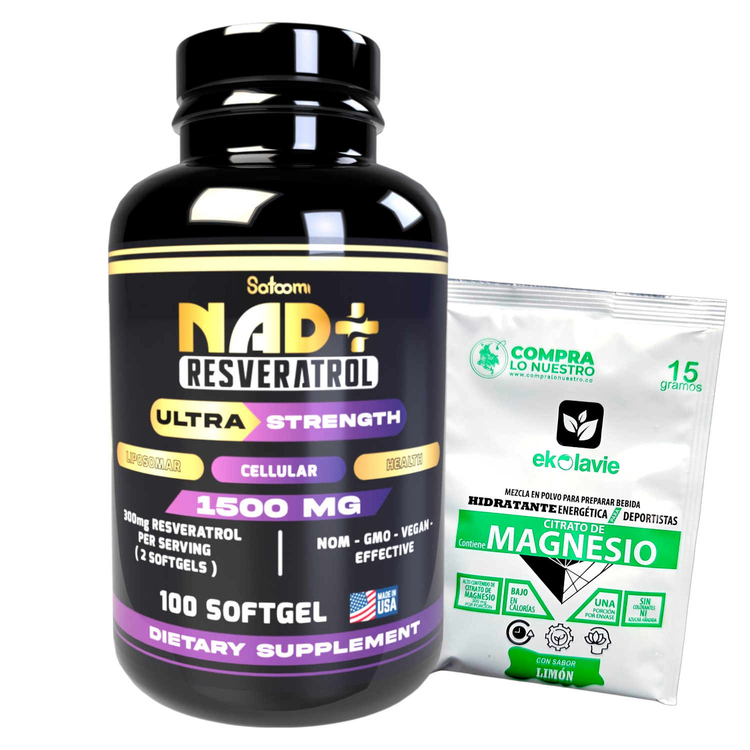 NAD Resveratrol Original con 100 cápsulas blandas, Resveratrol y NAD. Suplemento alimenticio con Registro INVIMA RSA-0010060-2020 para bienestar celular, vitalidad y cuidado integral.