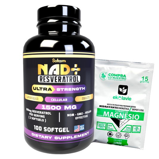 NAD Resveratrol Original con 100 cápsulas blandas, Resveratrol y NAD. Suplemento alimenticio con Registro INVIMA RSA-0010060-2020 para bienestar celular, vitalidad y cuidado integral.