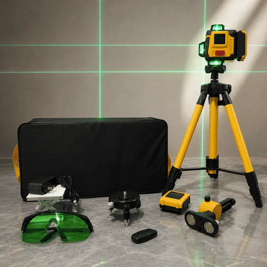 Compra nivel láser profesional horizontal y vertical con trípode ajustable, control remoto y batería recargable, ideal para construcción e instalación.