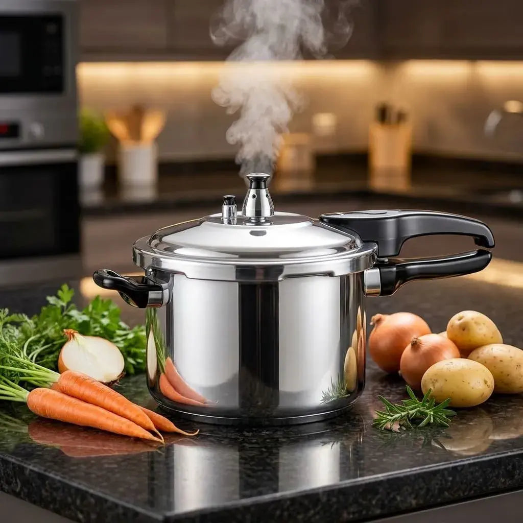 Olla a Presión Pitadora Spres fabricada en aluminio liviano y buen conductor del calor. Práctica para preparar alimentos de forma eficiente en el hogar.