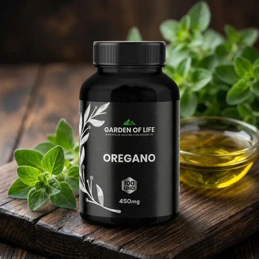 Orégano 450 mg en cápsulas en frasco oscuro de 360 cc con termosellado de seguridad. Complemento natural para bienestar digestivo, defensas y apoyo respiratorio.