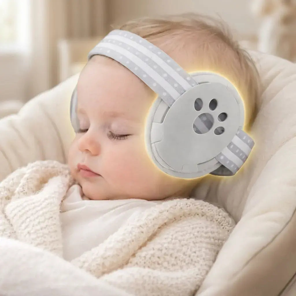 Orejeras antiruido para bebé con banda ajustable, almohadillas suaves y bolsa de transporte. Ideales para viajes, eventos y lugares ruidosos.