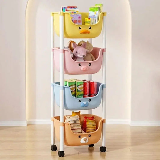 Organizador infantil de juguetes con compartimentos y diseño colorido. Ayuda a mantener el orden y fomenta la autonomía y organización en los niños.