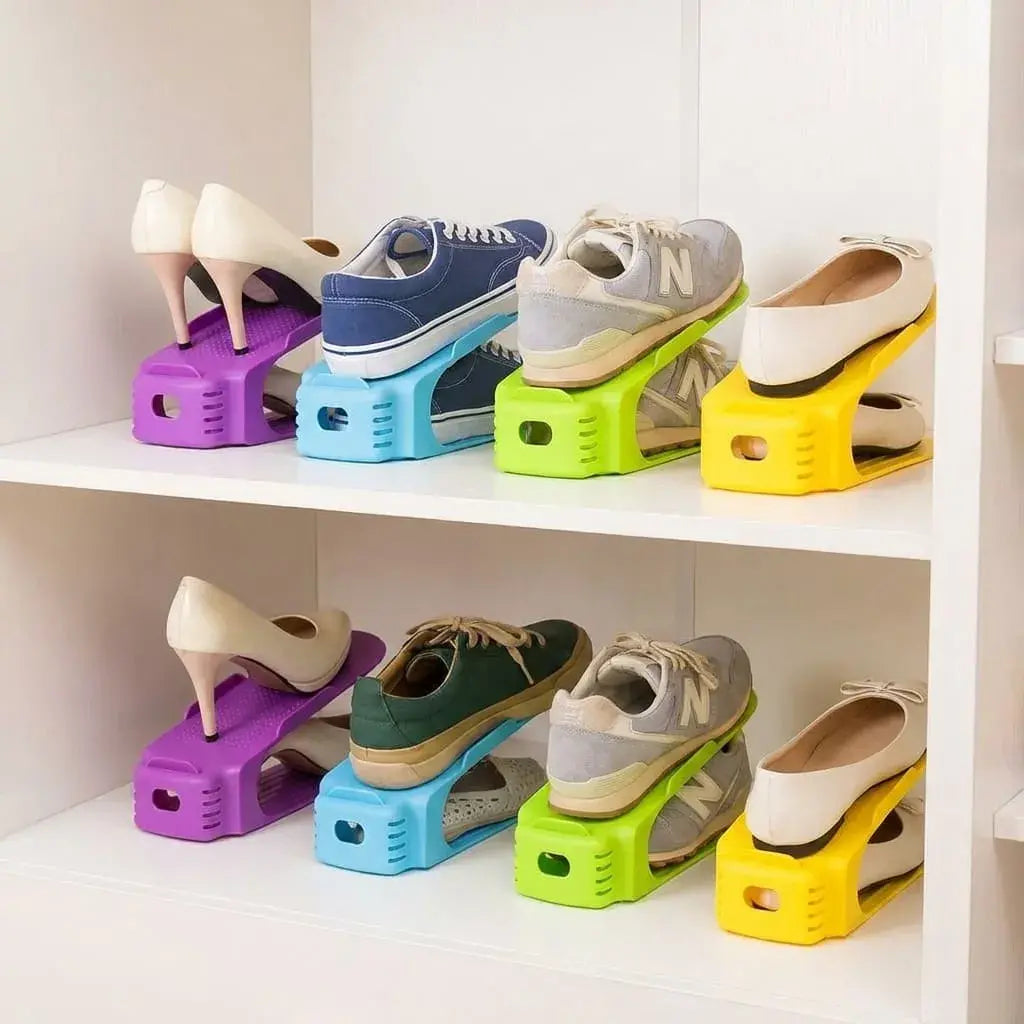 Organizador de Zapatos Ahorrador de Espacio x6 unidades. Soporte apilable para clóset, armario o zapatero, ideal para ordenar y proteger el calzado.