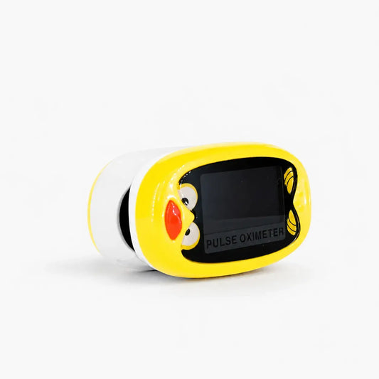 Oxímetro pediátrico infantil portátil para niños, medidor de oxígeno SpO₂ y frecuencia cardíaca con pantalla digital, uso sencillo y diseño compacto.