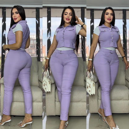 Compra pantalón para mujer en bengalina licrada, tiro alto y ajuste elástico, disponible en talla única y XL con excelente comodidad.