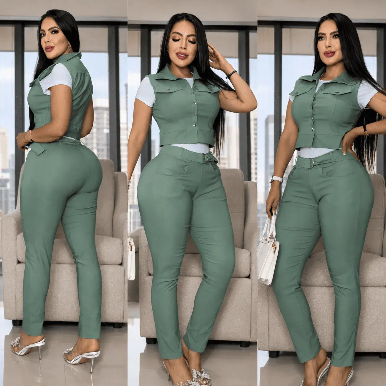 Compra pantalón para mujer en bengalina licrada, tiro alto y ajuste elástico, disponible en talla única y XL con excelente comodidad.
