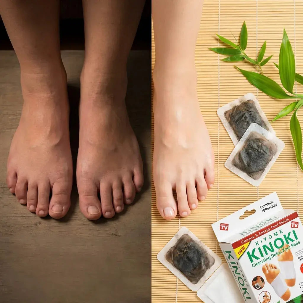 Parches detox Kinoki de uso nocturno para pies. Acompañan el descanso y promueven sensación de bienestar y relajación al despertar.