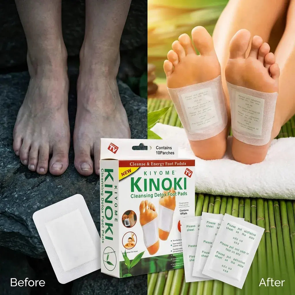 Parches detox Kinoki de uso nocturno para pies. Acompañan el descanso y promueven sensación de bienestar y relajación al despertar.