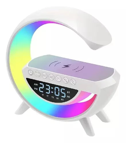 Parlante lámpara Bluetooth multifuncional con cargador inalámbrico, luz LED de 13 modos, radio FM, función TWS y puerto USB Tipo C para dormitorio, oficina y escritorio.