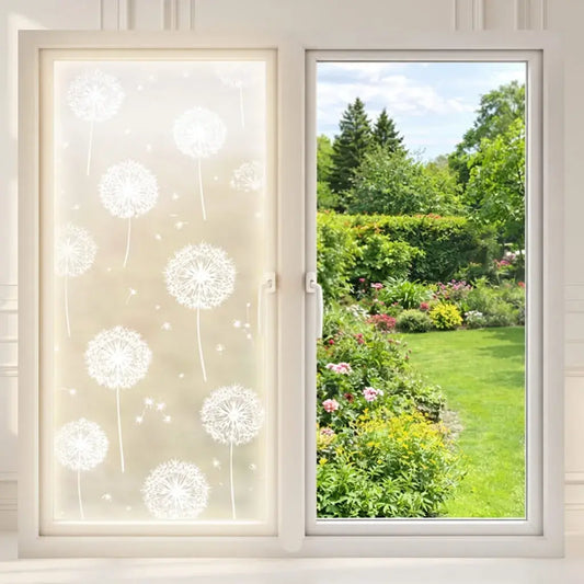 Película esmerilada Coavas para ventanas con privacidad, protección UV y adhesión estática reutilizable. Permite el paso de luz natural sin pegamento.