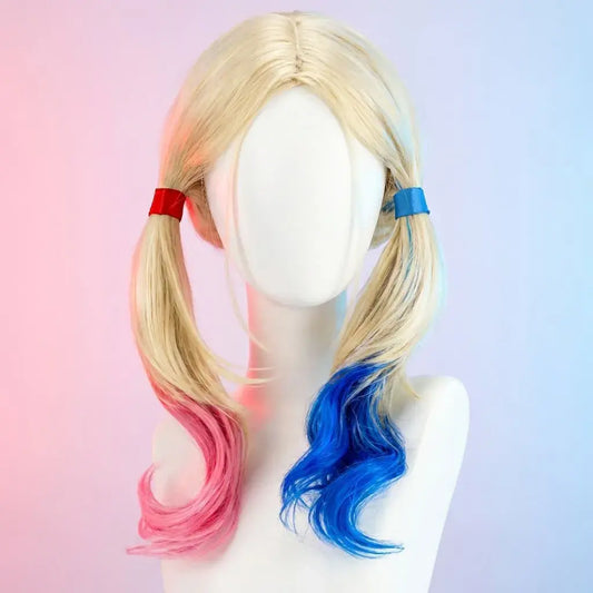 Peluca de trenzas azul y rosado 50 cm 200 g, ideal para cosplay, fiestas temáticas y disfraces llamativos.