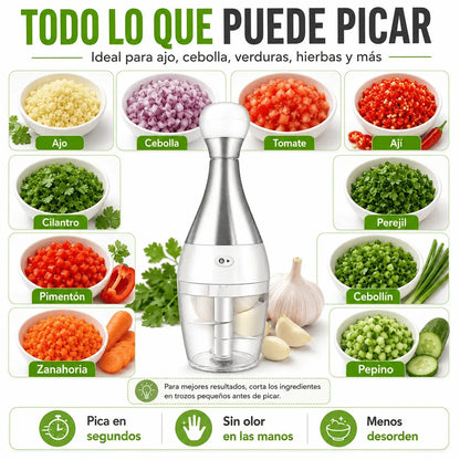 Compra Picador Manual Bolo para ajo, verduras, cebolla y carnes. Diseño práctico con cuchillas en acero inoxidable, base antideslizante y fácil limpieza