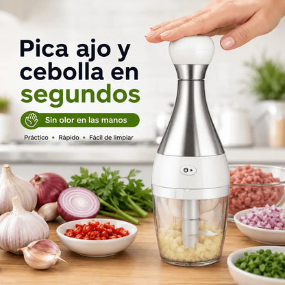 Compra Picador Manual Bolo para ajo, verduras, cebolla y carnes. Diseño práctico con cuchillas en acero inoxidable, base antideslizante y fácil limpieza