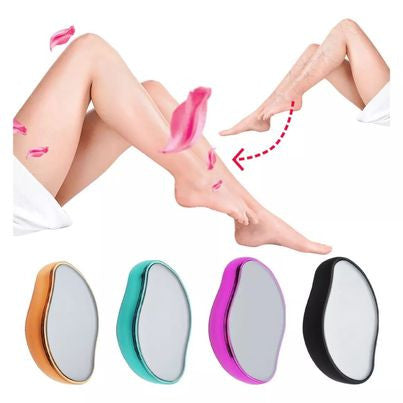 Piedra depilatoria de cristal exfoliante reutilizable para eliminar vello superficial por fricción suave en piernas, brazos y espalda, sin baterías ni electricidad.