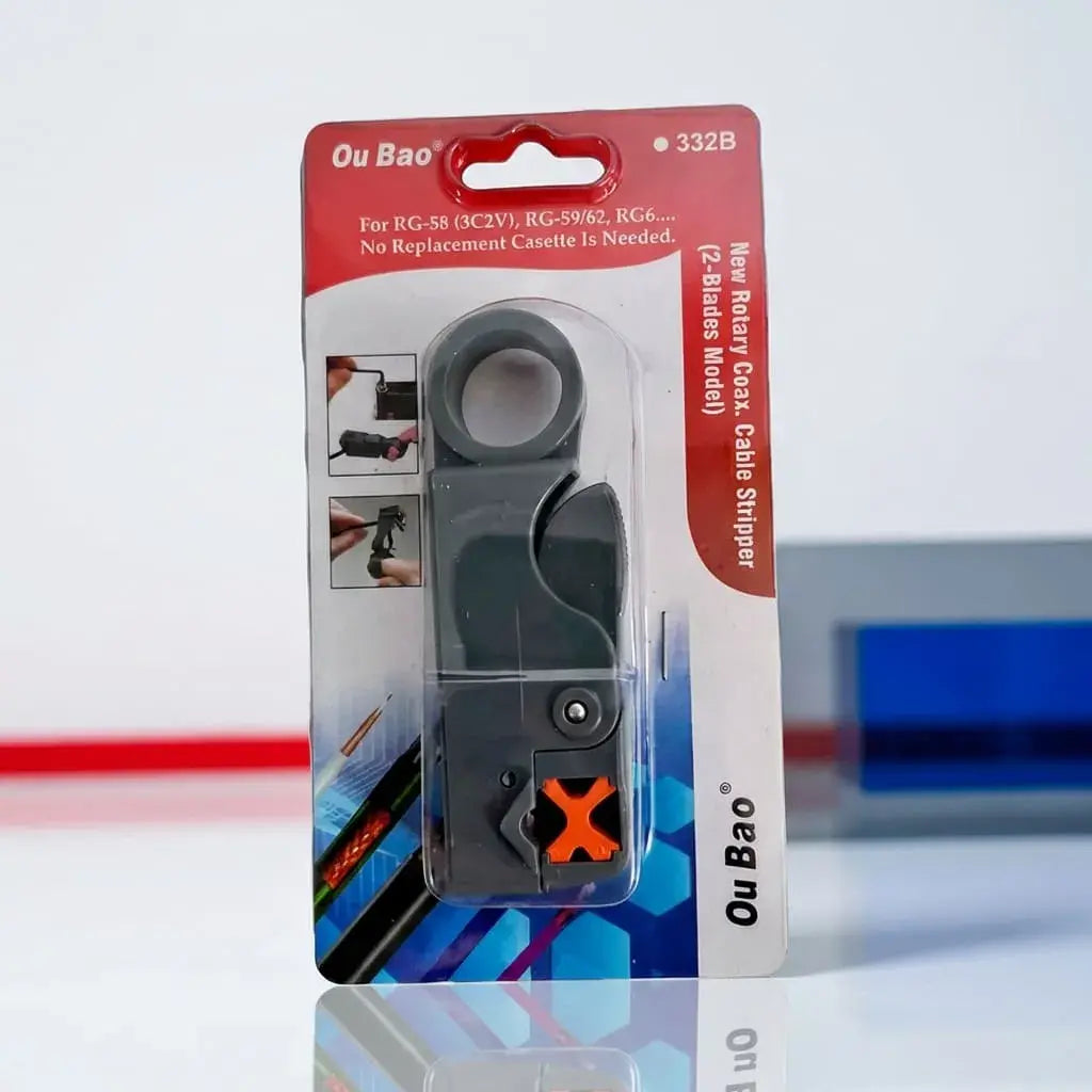 Pinza pelacable coaxial compatible con RG58, RG59 y RG6. Herramienta profesional para cortes limpios y preparación segura de cables.