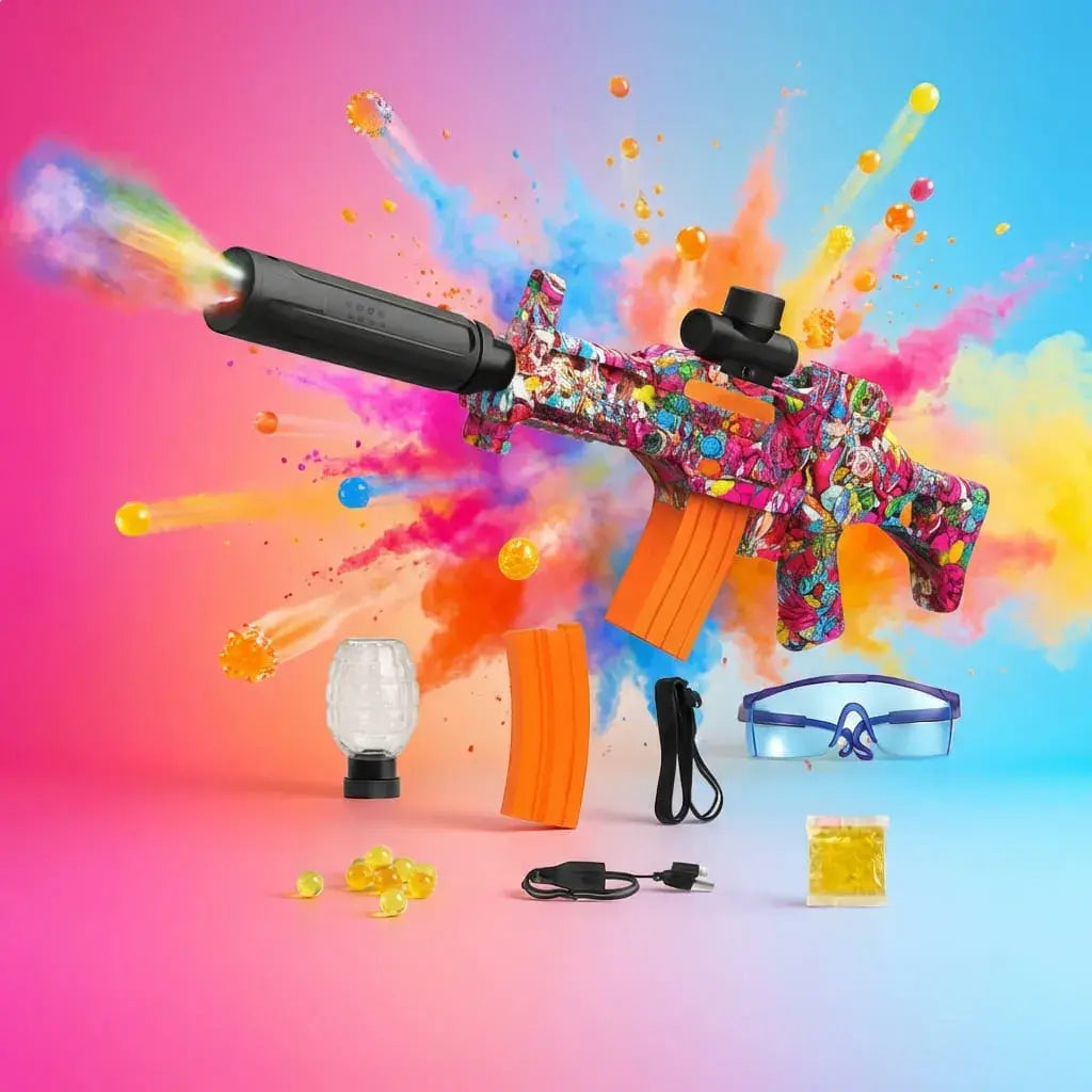Pistola de hidrogel eléctrica G36 con luces LED, spray de agua efecto humo y bolas de gel. Juego recreativo recargable ideal para mayores de 14 años.