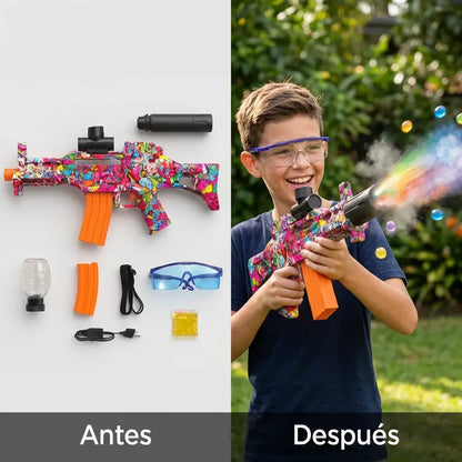 Pistola de hidrogel eléctrica G36 con luces LED, spray de agua efecto humo y bolas de gel. Juego recreativo recargable ideal para mayores de 14 años.