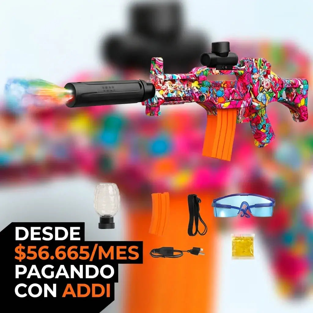 Pistola de hidrogel eléctrica G36 con luces LED, spray de agua efecto humo y bolas de gel. Juego recreativo recargable ideal para mayores de 14 años.