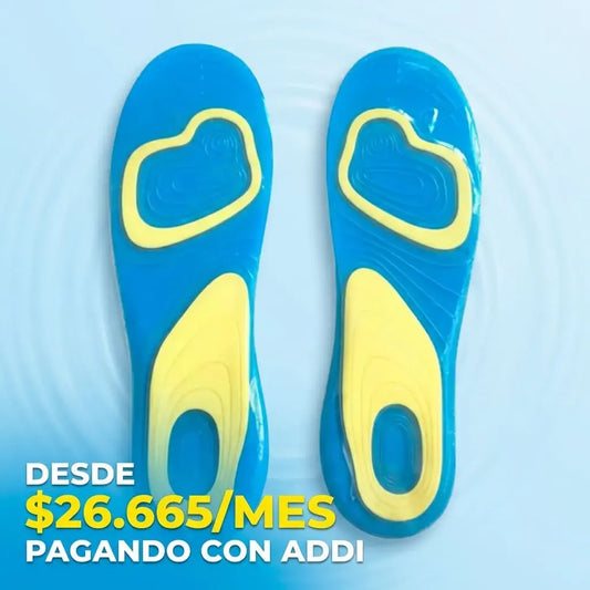 Plantillas Ortopédicas Gel Activo™ diseñadas para mayor comodidad, absorción de impacto y sensación de descanso en el uso diario.
