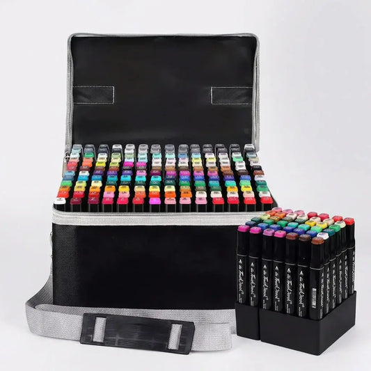 Set de 168 plumones doble punta con tinta permanente de secado rápido. Ideales para dibujo, lettering, ilustración y proyectos creativos.