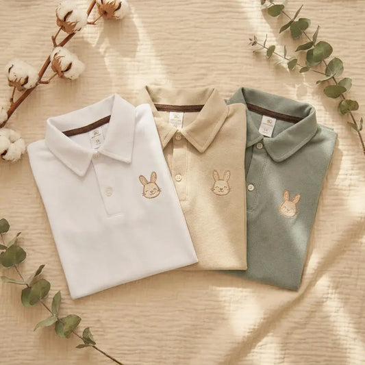 Polo para bebé en algodón suave y transpirable con cuello tipo polo, botones y bordado decorativo. Diseño elegante, fresco y cómodo para cualquier ocasión.