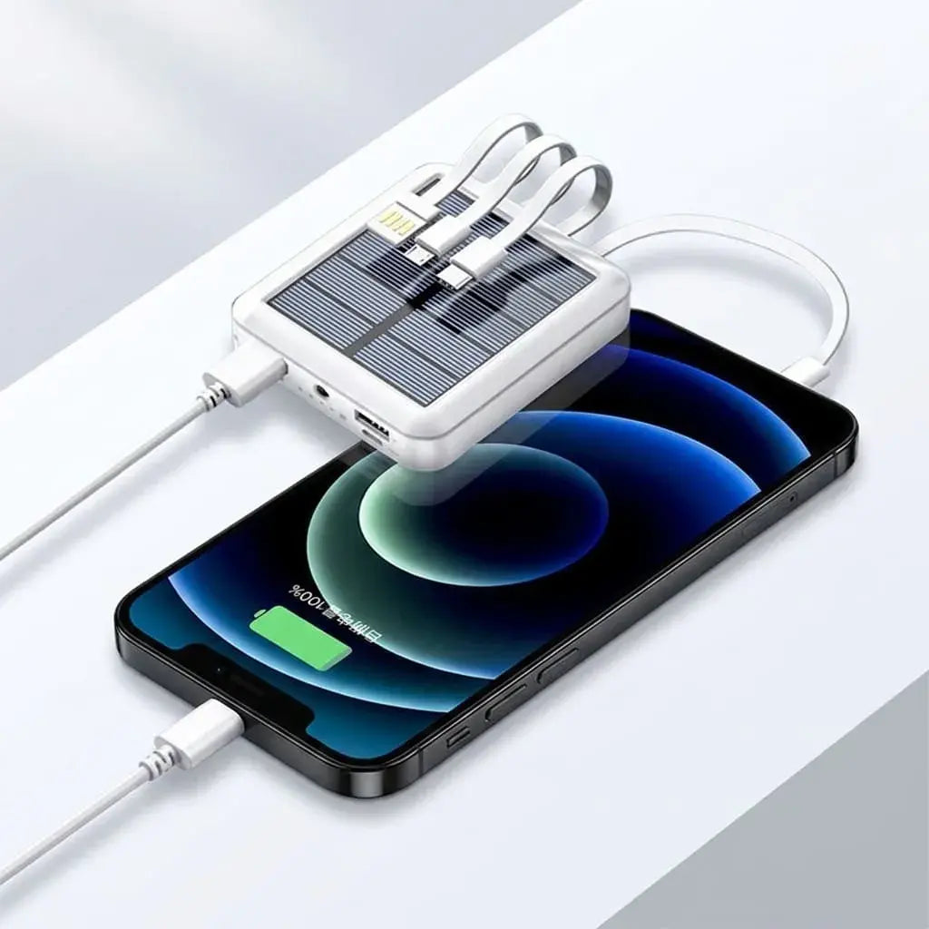 Power Bank Solar DROPS portátil con panel solar, ideal para cargar celulares y dispositivos compatibles en viajes, exteriores, emergencias y uso diario.