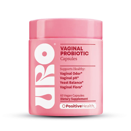 Probiótico íntimo y urinario PositiveHealth 60 cápsulas veganas. Apoya la flora íntima, el equilibrio del pH y el bienestar diario femenino.