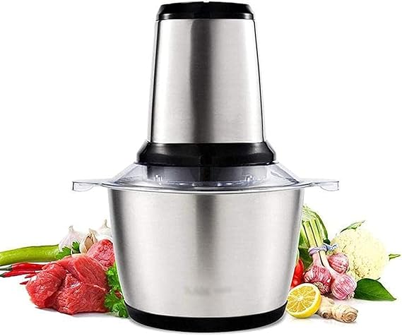 Procesador picatodo eléctrico de alimentos de 2 litros y 850W, con motor de cobre, 4 cuchillas de acero inoxidable, 2 velocidades y funciones para picar, triturar, mezclar y procesar.