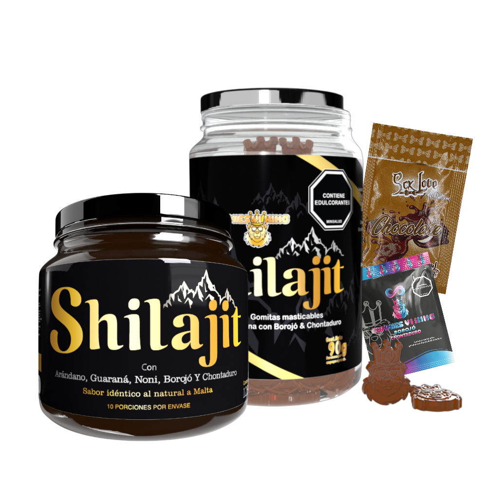 Promo Shilajit Original 125 mL con gomas tipo osito, gel saborizado y Gomitas Vi King. Suplemento natural con registro INVIMA para vitalidad, energía y bienestar en adultos.