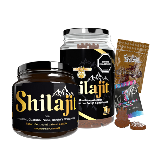 Promo Shilajit Original 125 mL con gomas tipo osito, gel saborizado y Gomitas Vi King. Suplemento natural con registro INVIMA para vitalidad, energía y bienestar en adultos.