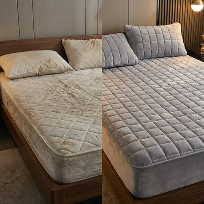 Protector de colchón Elite Premium impermeable con tela fría, propiedades antipolvo y antiácaros, incluye fundas de almohada para protección total.