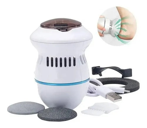 Pulidor eléctrico quita callos para pies 110V con rodillo abrasivo, diseño ergonómico y uso doméstico para ayudar a remover durezas, callosidades y piel áspera.