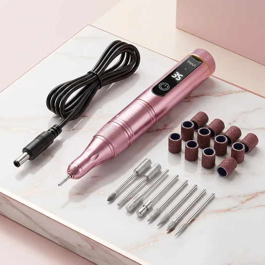 Pulidor de uñas inalámbrico 35000 RPM recargable. Ideal para uñas acrílicas, gel y naturales. Incluye brocas y accesorios para manicura profesional.