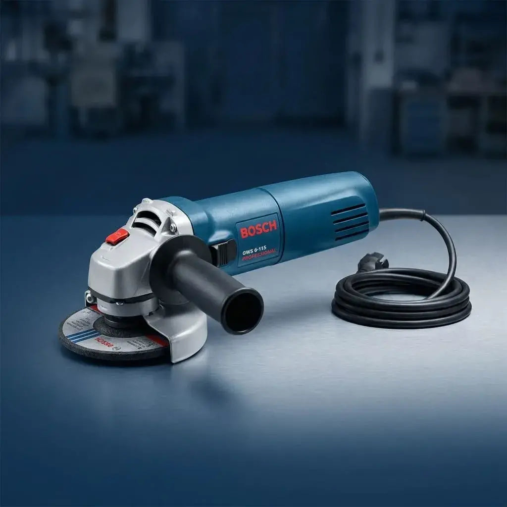  Pulidora Bosch de 4 1/2 pulgadas, 670 W, 110 V, 115 mm, 6 velocidades manuales, con mango, protector de disco y llave de uso.
