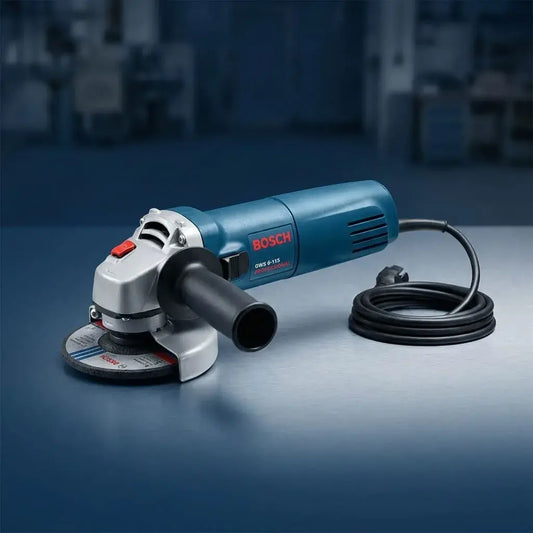  Pulidora Bosch de 4 1/2 pulgadas, 670 W, 110 V, 115 mm, 6 velocidades manuales, con mango, protector de disco y llave de uso.