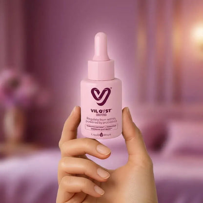 Gotas probióticas con ingredientes naturales que apoyan el equilibrio hormonal femenino y el bienestar del ciclo menstrual.