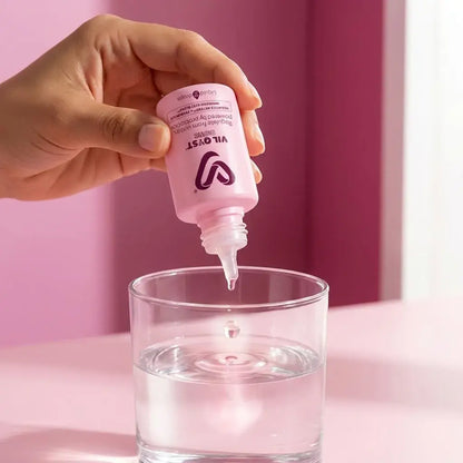 Gotas probióticas con ingredientes naturales que apoyan el equilibrio hormonal femenino y el bienestar del ciclo menstrual.