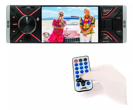 Radio para carro JDL con pantalla 4 pulgadas, Bluetooth, USB y entrada para cámara de reversa. Multimedia práctico y moderno.