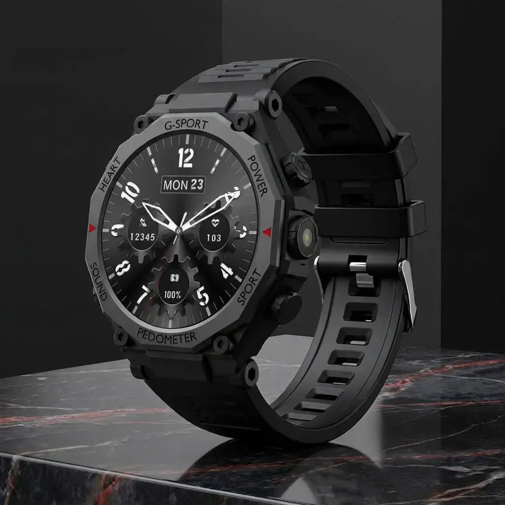 Reloj inteligente GT6 Pro Bluetooth con pantalla táctil, llamadas, control por app, cargador inalámbrico, funciones fitness, música y notificaciones.