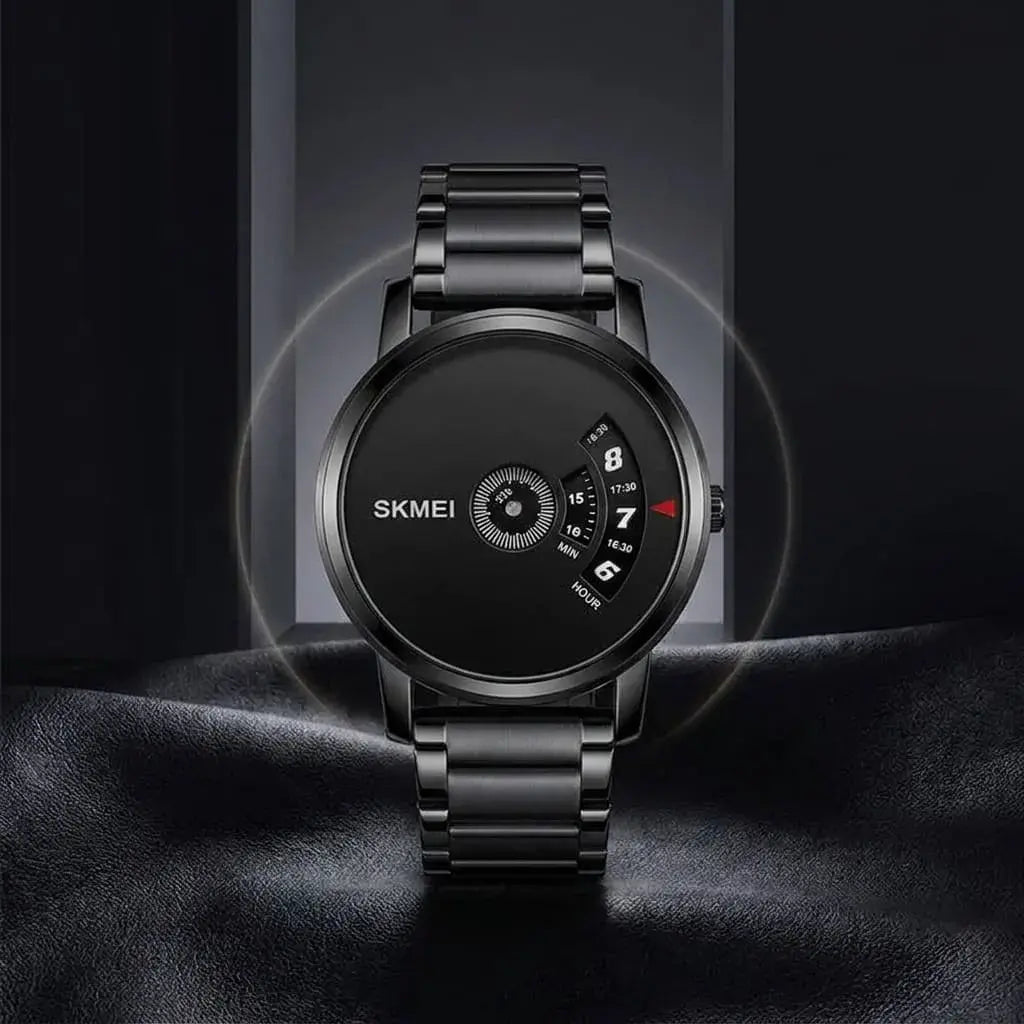 Reloj SKMEI 1260 unisex con movimiento Quartz, pantalla rotativa, correa de acero inoxidable, diseño moderno y resistencia al agua 3 ATM.