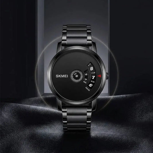 Reloj SKMEI 1260 unisex con movimiento Quartz, pantalla rotativa, correa de acero inoxidable, diseño moderno y resistencia al agua 3 ATM.